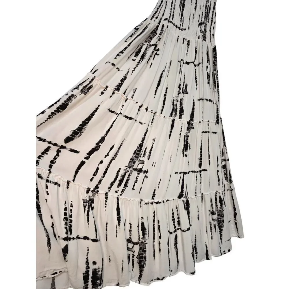 Black & White Tie-Dye‎ Maxi Dress With Spaghetti Straps By Blanc Du France - Picture 10 of 10